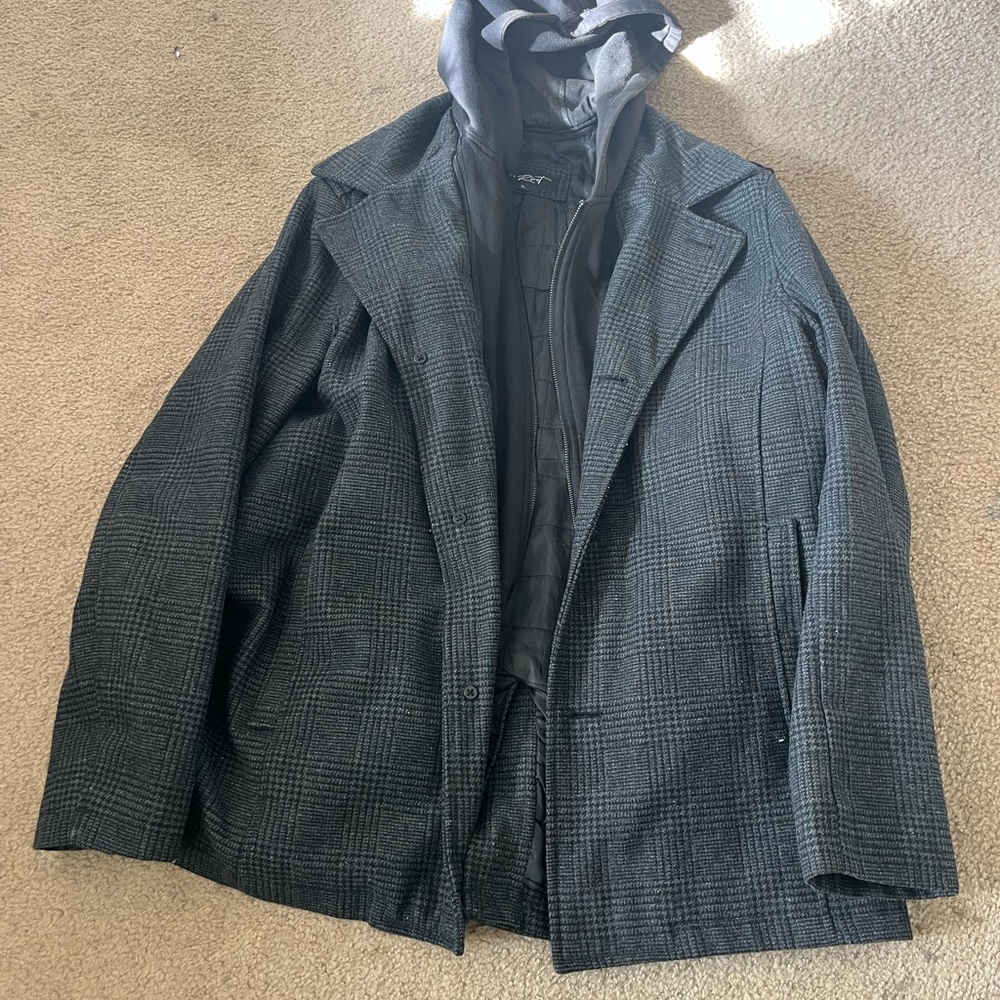 Black Rivet Gray Plaid Pea Coat